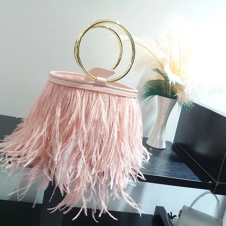 Bolsa Clutch Plumas Alça Argola
