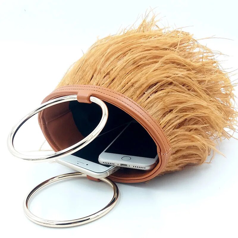 Bolsa Clutch Plumas Alça Argola