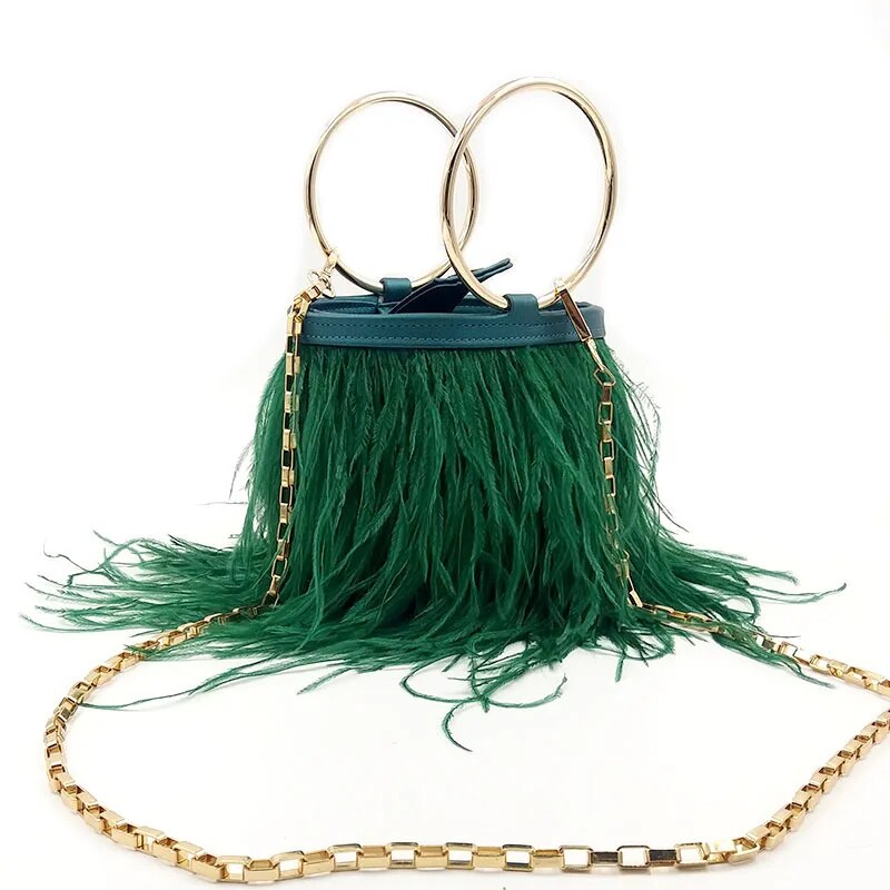 Bolsa Clutch Plumas Alça Argola