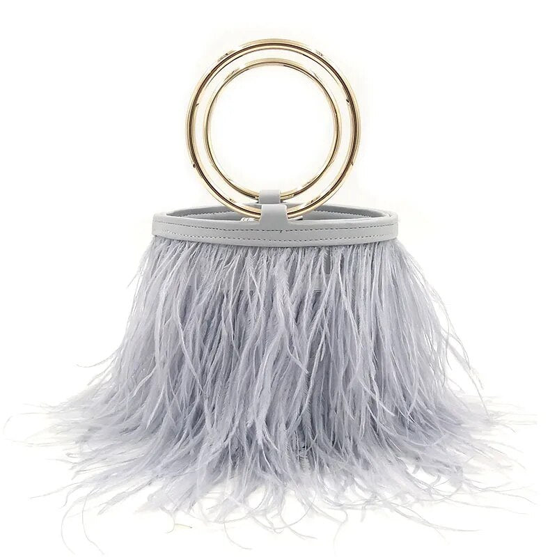 Bolsa Clutch Plumas Alça Argola