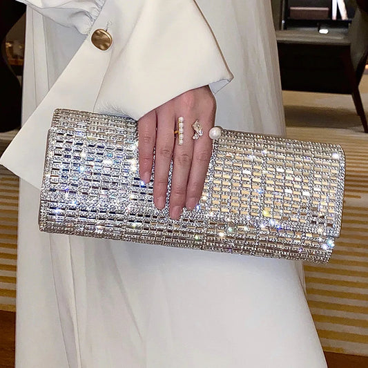 Bolsa Clutch Carteira Retangular com Cristais