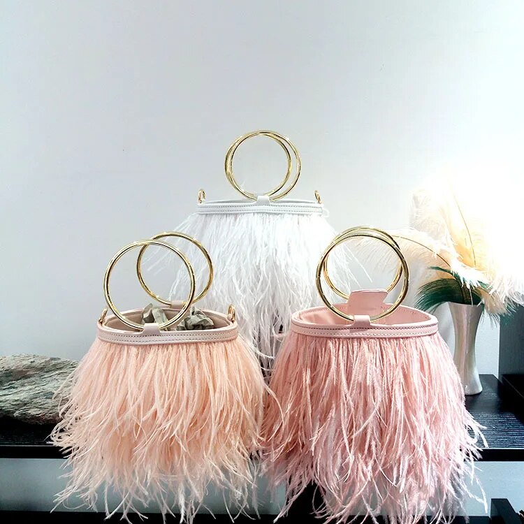 Bolsa Clutch Plumas Alça Argola