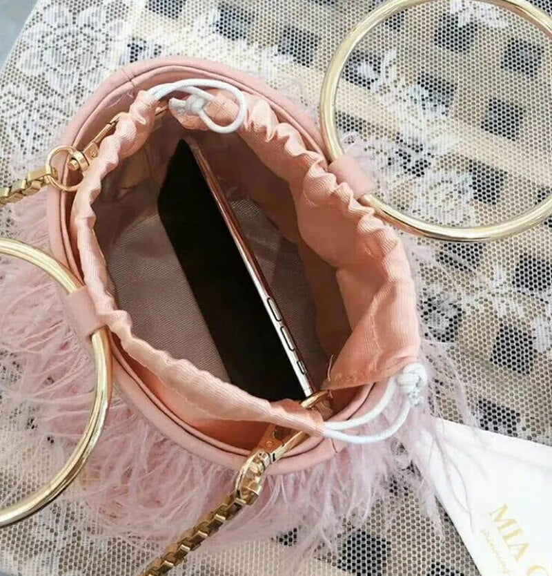 Bolsa Clutch Plumas Alça Argola