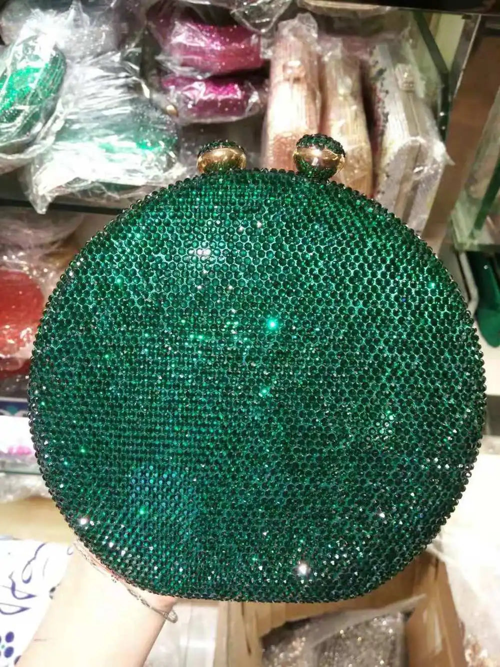 Bolsa Clutch Redonda com Cristais