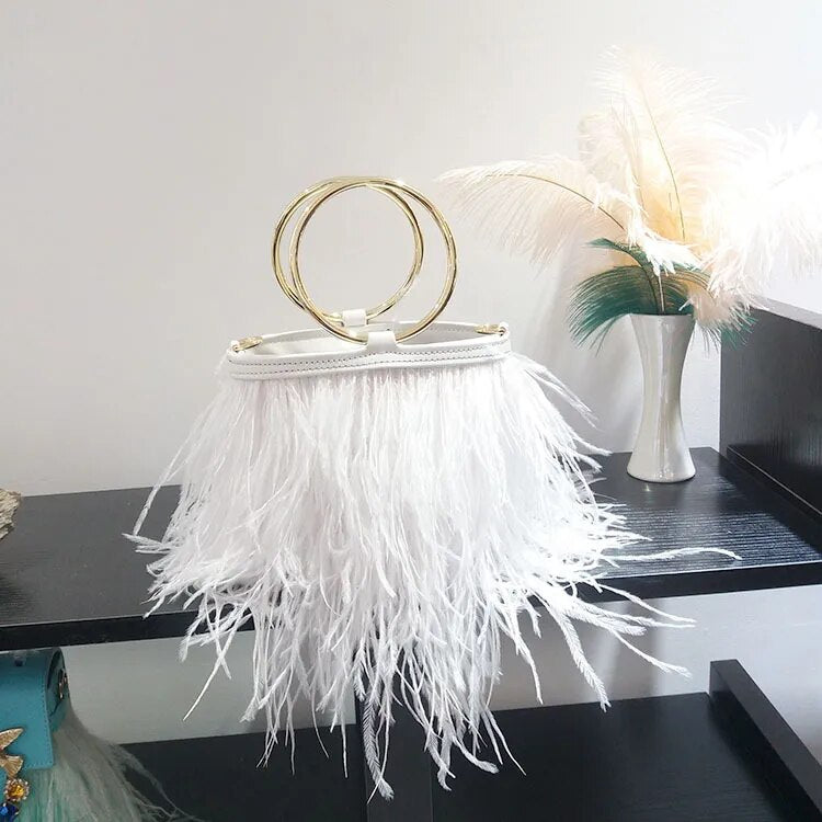 Bolsa Clutch Plumas Alça Argola