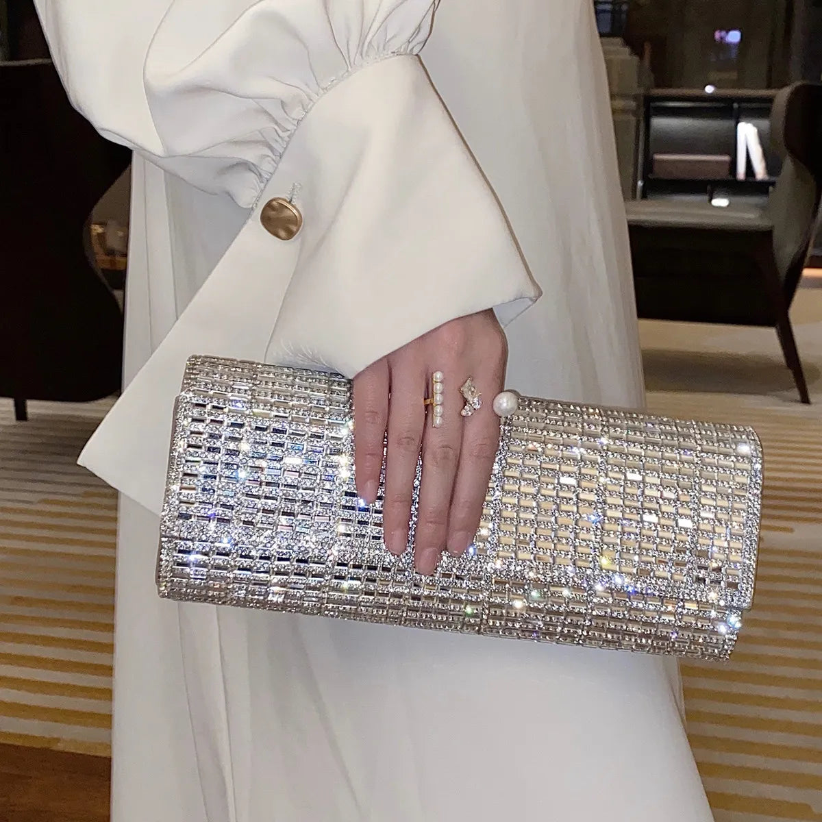 Bolsa Clutch Carteira Retangular com Cristais