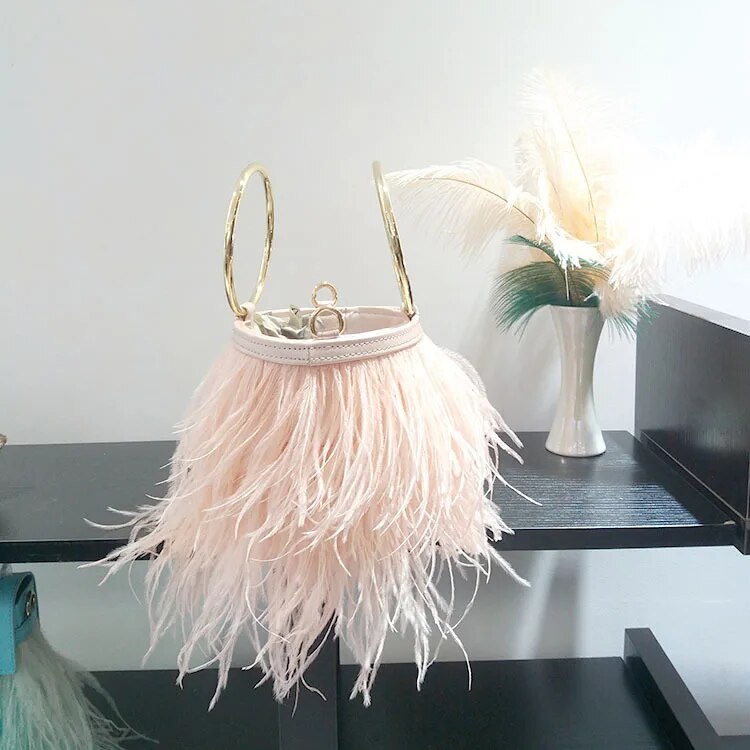 Bolsa Clutch Plumas Alça Argola