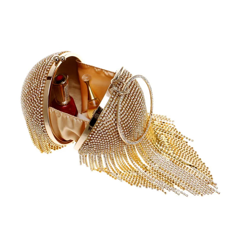 Bolsa Clutch com Franjas em Strass Esfera