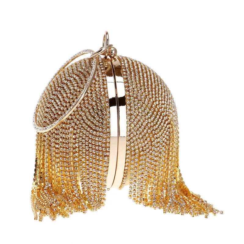 Bolsa Clutch com Franjas em Strass Esfera