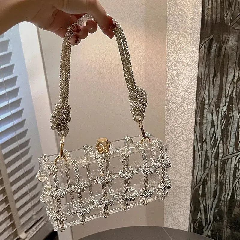 Bolsa Clutch Acrílico Transparente com Strass