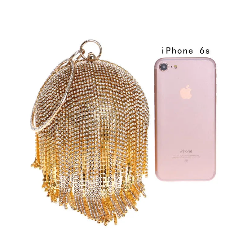 Bolsa Clutch com Franjas em Strass Esfera