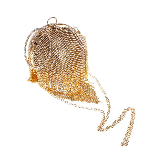 Bolsa Clutch com Franjas em Strass Esfera