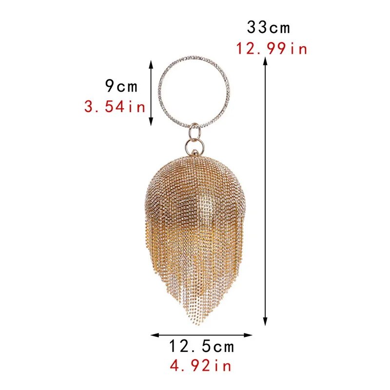 Bolsa Clutch com Franjas em Strass Esfera