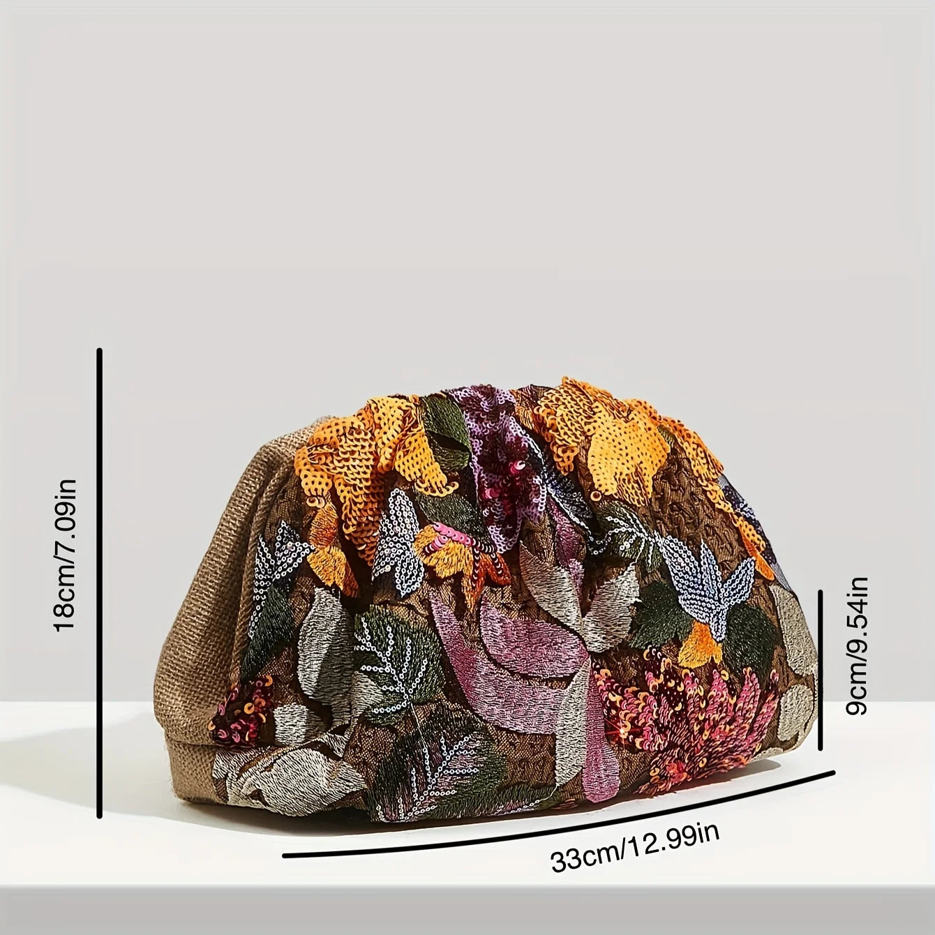 Bolsa Clutch Grande com Bordados de Flor