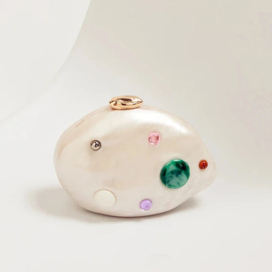 Bolsa Clutch Oval Pedras Coloridas
